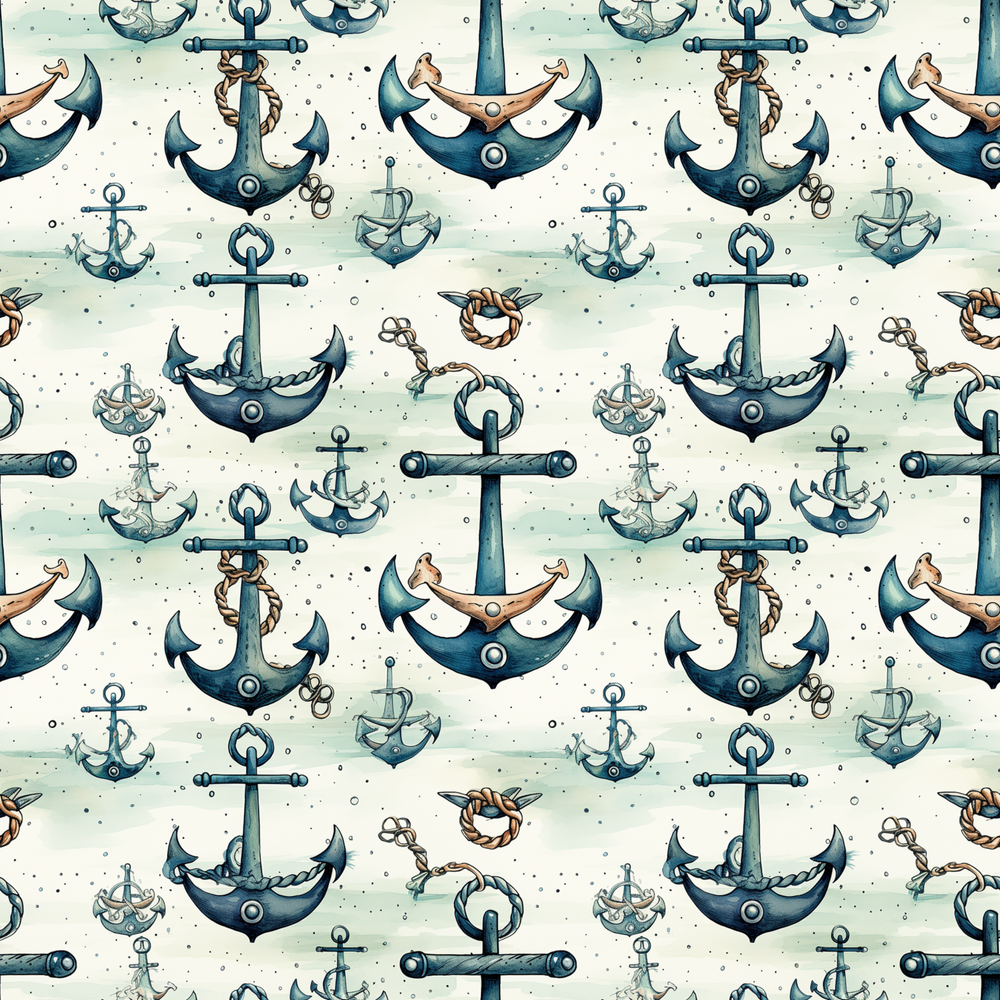 Stoffdruck, Schiffsanker Design, maritimes Muster, nautisches Design, Kunstleder, Canvas, Softshell, Velour, Meterware, Breite 140cm, Länge in 20cm Schritten, individuelle Stofflänge, hochwertiger Druckstoff, maritimer Stoff, Heimdekoration Stoff, Mode Stoff, DIY Stoff, Handwerksstoff, Anker Stoff, nautisches Thema.