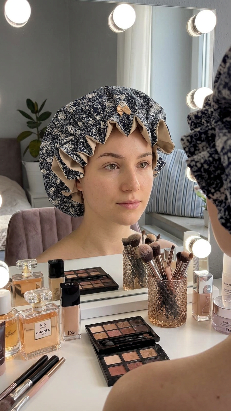 Bonnet Satin große Dots altrosa minti