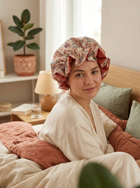Bonnet Satin aprico Blumen