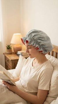 Bonnet Satin Blümchen blau aprico