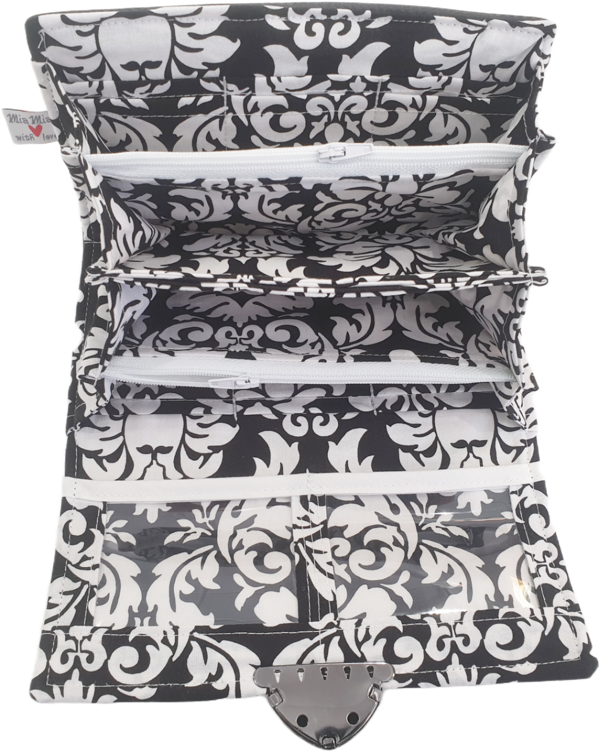 Geldbörse Kunstleder schwarz/weiß Blumen von Atelier MiaMia