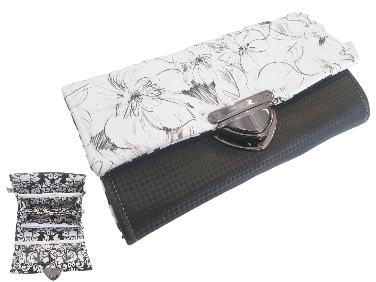 Geldbörse Kunstleder schwarz/weiß Blumen von Atelier MiaMia