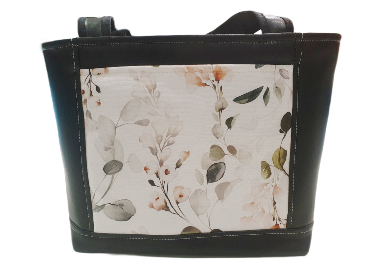 Handtasche einzeln oder im Set mit Geldbörse und Kosmetiktasche Blumen/Eukalyptus von Atelier MiaMia