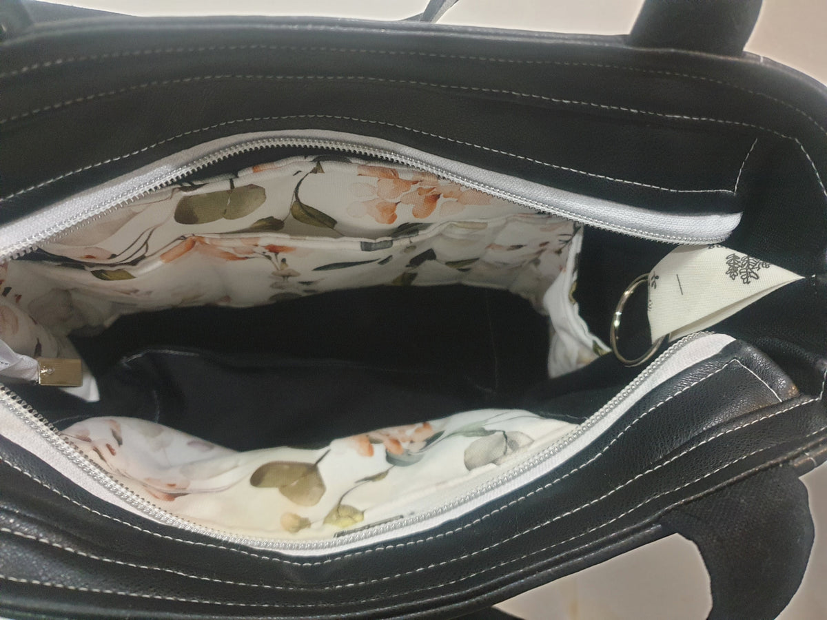 Handtasche einzeln oder im Set mit Geldbörse und Kosmetiktasche Blumen/Eukalyptus von Atelier MiaMia