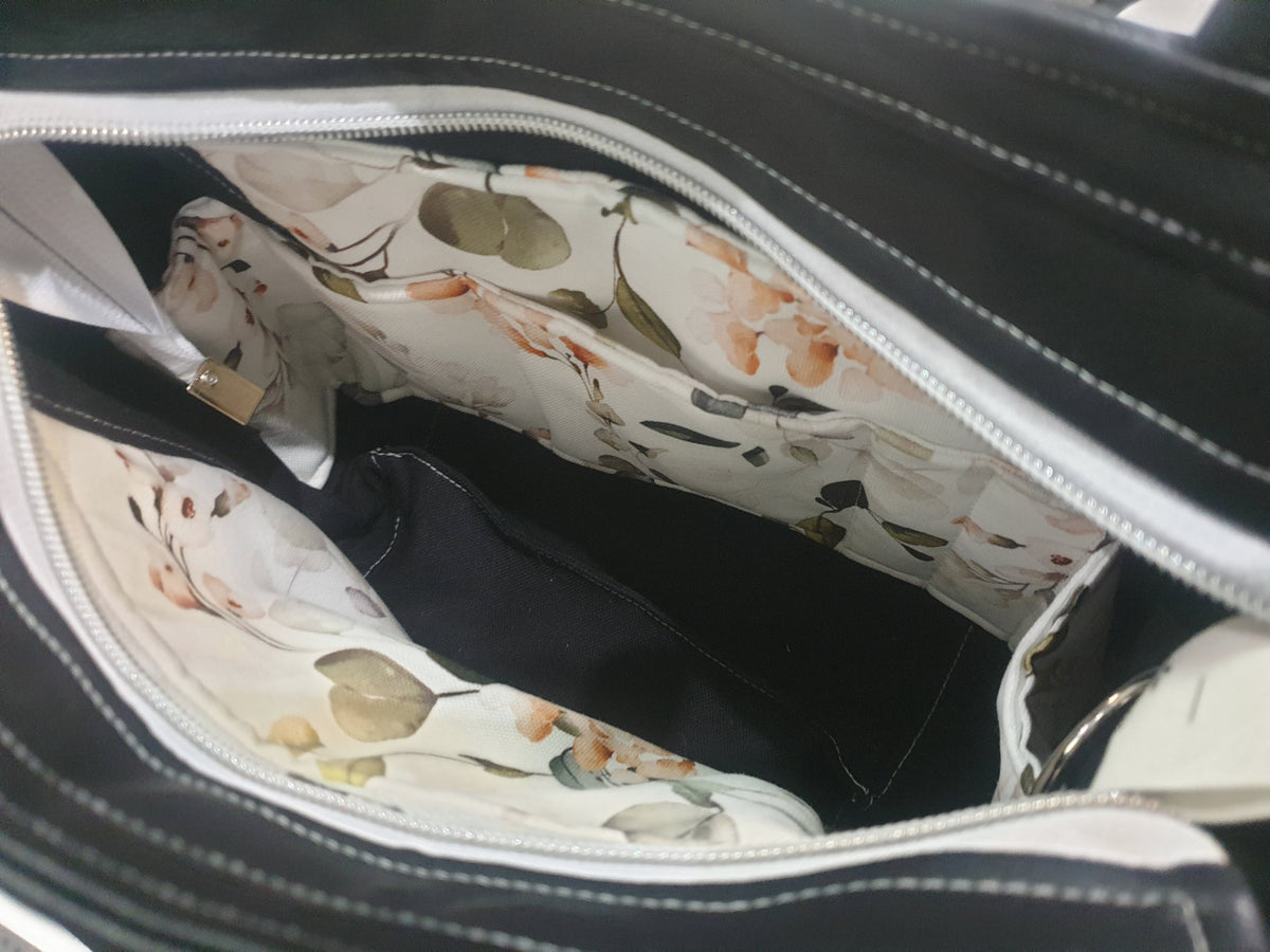 Handtasche einzeln oder im Set mit Geldbörse und Kosmetiktasche Blumen/Eukalyptus von Atelier MiaMia