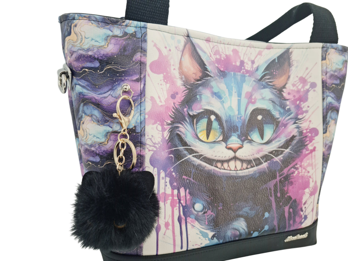 Handtasche einzeln oder im Set mit Geldbörse und Kosmetiktasche Grinsekatze von Atelier MiaMia