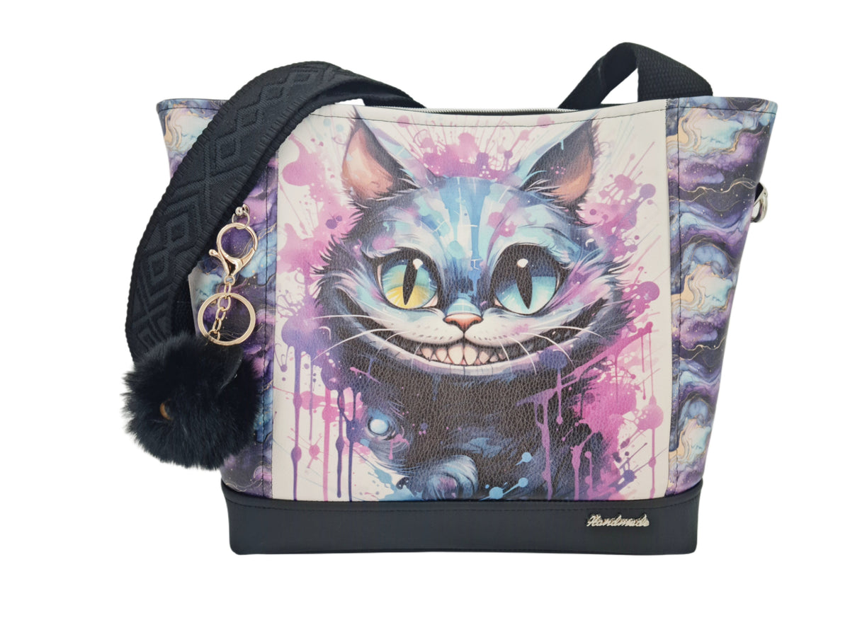 Handtasche einzeln oder im Set mit Geldbörse und Kosmetiktasche Grinsekatze von Atelier MiaMia
