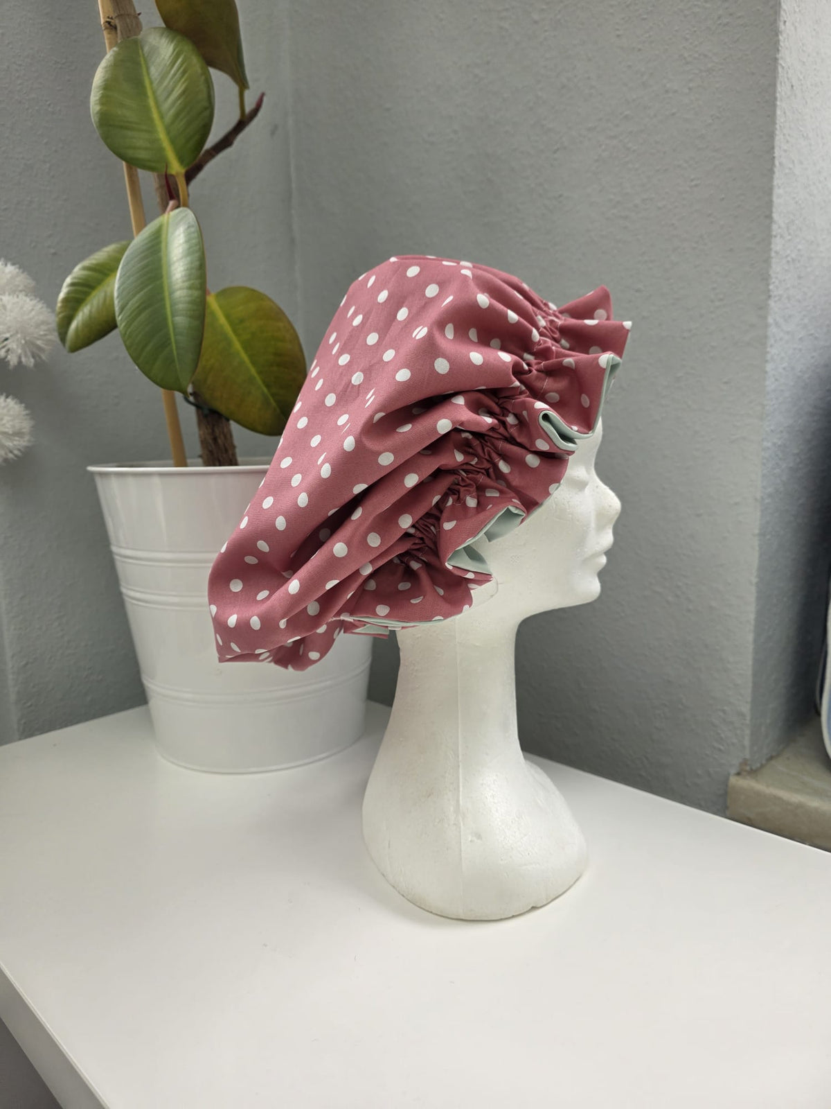 Bonnet Satin große Dots altrosa mint