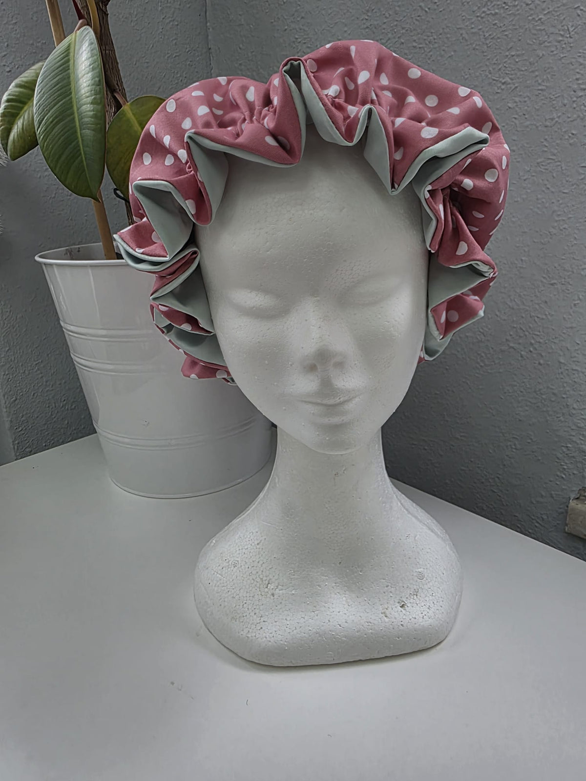 Bonnet Satin große Dots altrosa mint