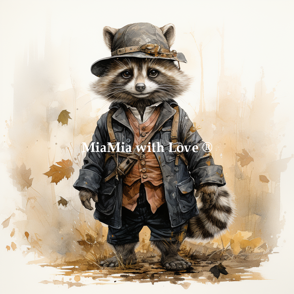 Atelier MiaMia Waschbär Waldmännchen Abstrakt Disney Stoffpanel