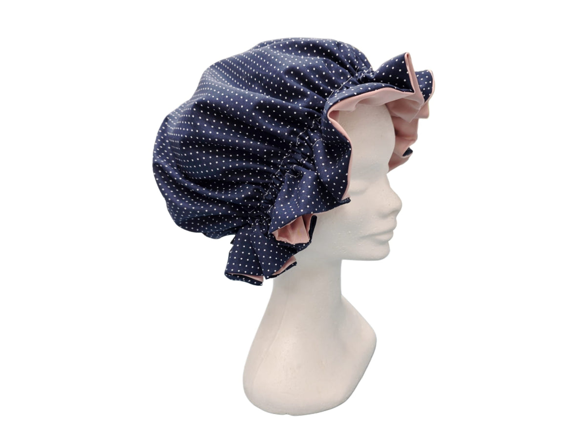 Bonnet Satin dunkelblau Tupfen