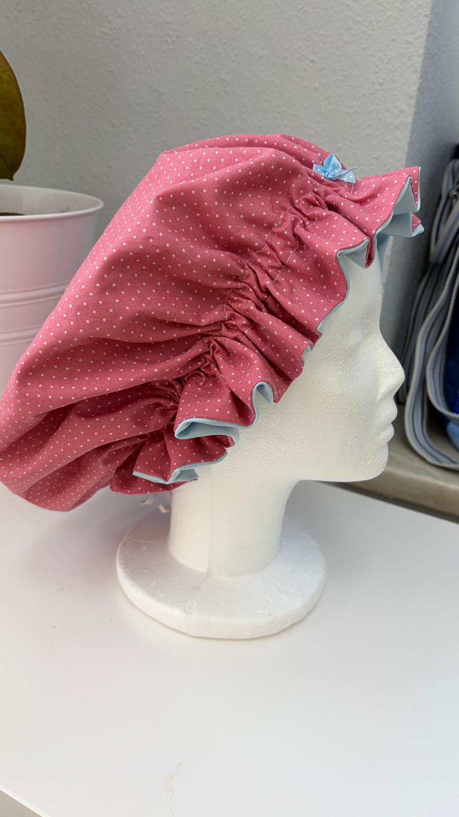 Bonnet Satin altrosa helblau