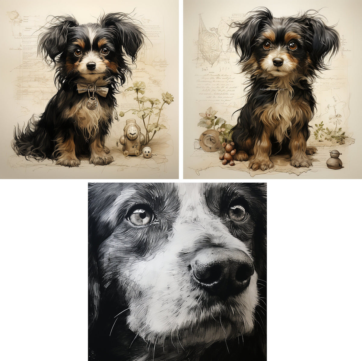 Hunde 3 Motive als Stoff Panel, Stoffdruck, personalisierte Designs, Canvas, Kunstleder, Softshell oder Samt