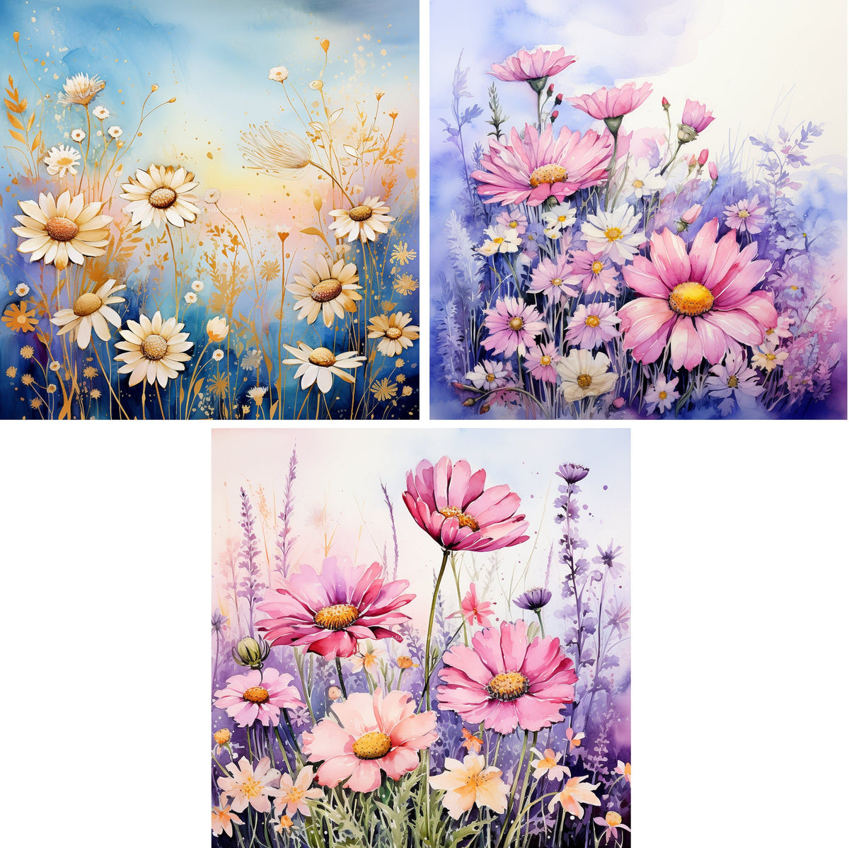 Blumenwiese 3 Motive als Stoff Panel, Stoffdruck, personalisierte Designs, Canvas, Kunstleder, Softshell oder Samt