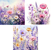 Blumenwiese 3 Motive als Stoff Panel, Stoffdruck, personalisierte Designs, Canvas, Kunstleder, Softshell oder Samt