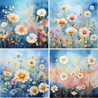 Blumenwiese 4 Motive als Stoff Panel, Stoffdruck, personalisierte Designs, Canvas, Kunstleder, Softshell oder Samt