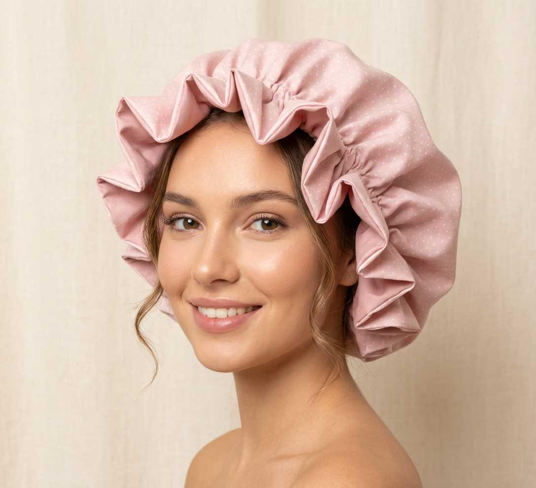 Bonnet Satin rosa Tupfen