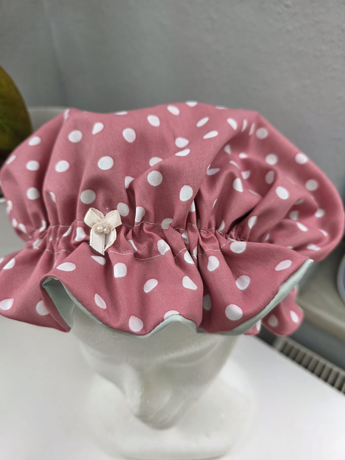 Bonnet Satin große Dots altrosa mint